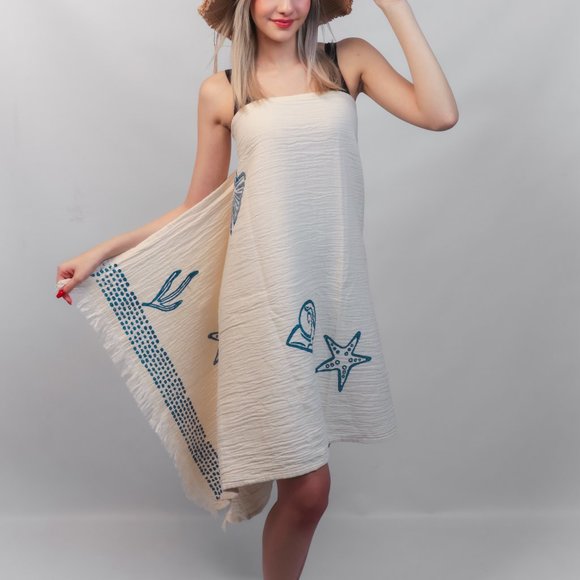 ICONIUM Luxury Sea shell printed, muslin Peshtemal for women - Picture 4 of 7